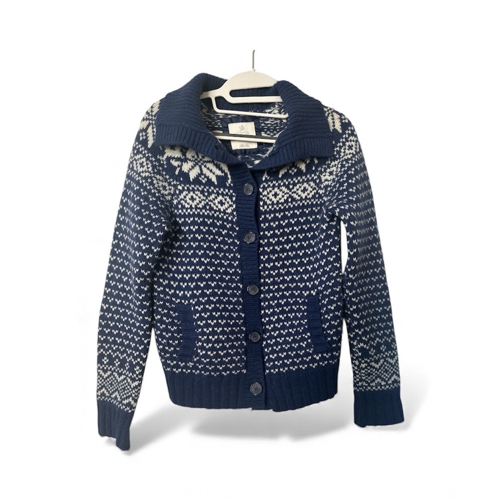 Aerie Navy and Cream Knit Lambswool Cardigan